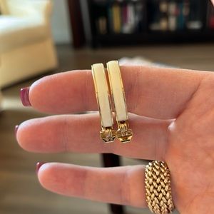 Vintage Monet Gold & Ivory Clip On Hoops